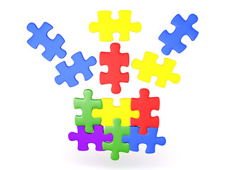 Fototapeta premium 3D Illustration of jigsaw puzzle pieces falling into place