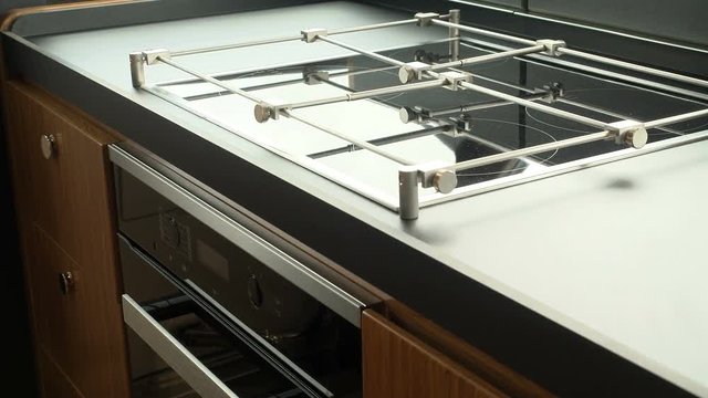 Detail of fancy kitchen on the main deck of a luxury yacht.