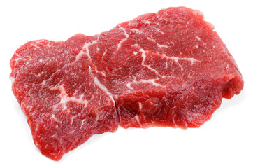 Top view of fresh raw beef steak isolated on white background