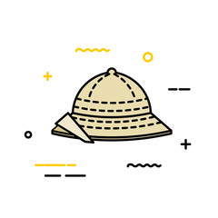Color Flat icon of a cork helmet on a white background. Line style. Vector illustration