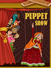 Vintage retro Puppet Show banner poster design