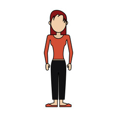 faceless woman with red straight hair long sleeve shirt and pants  icon image vector illustration design 