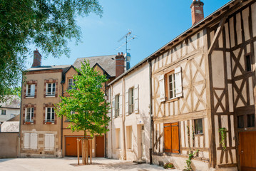 Street with typical houses in Orleans, France