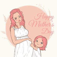 beautiful pregnant woman. happy mothers day. Vector illustration.