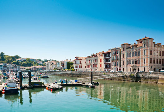 Fishing harbor of St Jean de Luz, Typical port town in the Basque Country, France