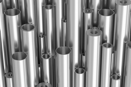 Many different steel pipes industrial background