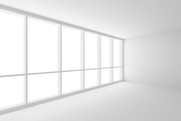 Empty white office room with large window