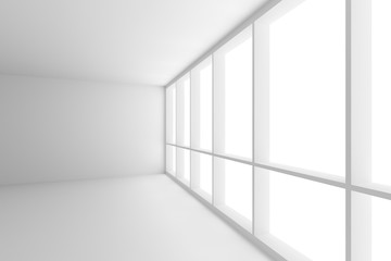 Empty white office room with large window