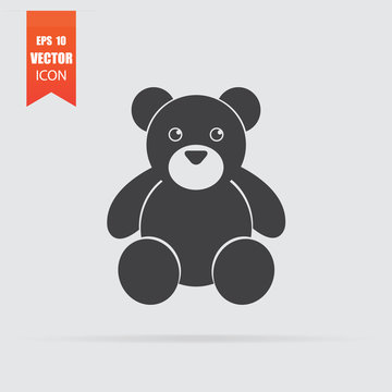 Teddy bear icon in flat style isolated on grey background.