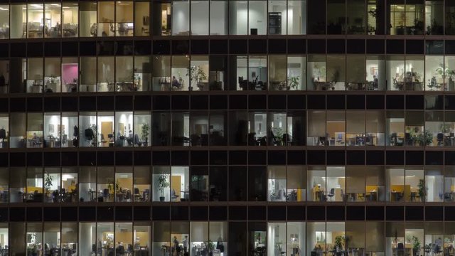 Windows in Skyscrapers International Business Center City at night timelapse, Moscow, Russia