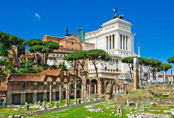 Fototapeta na wymiar Ruins of the Roman Forum (Foro Romano) in Rome, Italy