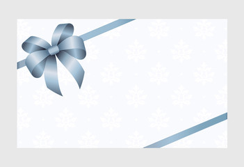 Gift Card With Blue Ribbon And A Bow.  Gift Voucher Template.  Vector image.