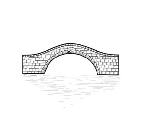 Small stone bridge sign isolated. Engraving retro illustration.