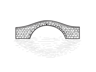 Small stone bridge sign isolated. Engraving retro illustration.