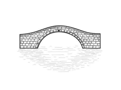 Fototapeta Small stone bridge sign isolated. Engraving retro illustration.