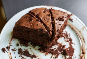 Homemade truffle-cranberry cake cut into pieces