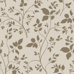 Floral seamless pattern. Branch with leaves ornamental background