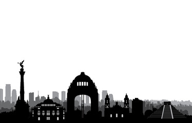 Mexico city skyline. Cityscape landmark silhouette Travel background