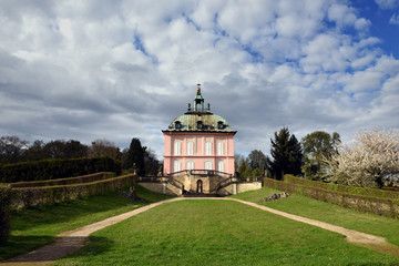 panoramic view of the little Pheasant Castle in Chinese style, the part of Moritzburg Castle near...