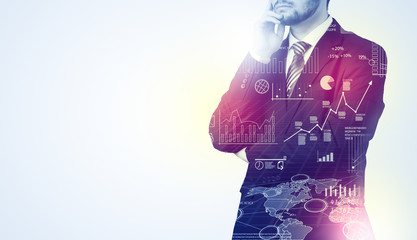 Man standing with graphs on the background