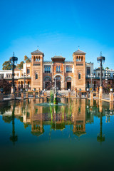 Obraz premium Museum of Popular Arts, Mudejar pavilion located in the Maria Luisa park in Seville, Andalucia, Spain