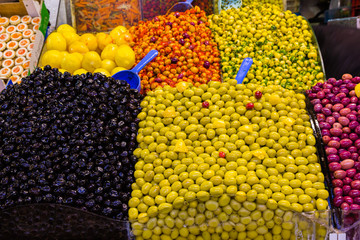 Traditional fruit and sweets market in Meknes Medina, Morocco