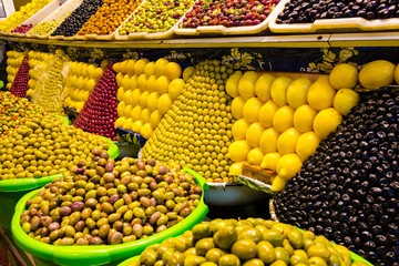 Traditional fruit and sweets market in Meknes Medina, Morocco