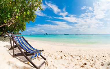 Beach chair on perfect tropical sand beach, Phi Phi Island, Thailand