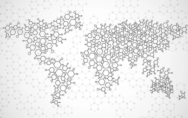 Abstrakte Weltkarte von hexagonalen molekularen Strukturen. Vektor © vladystock