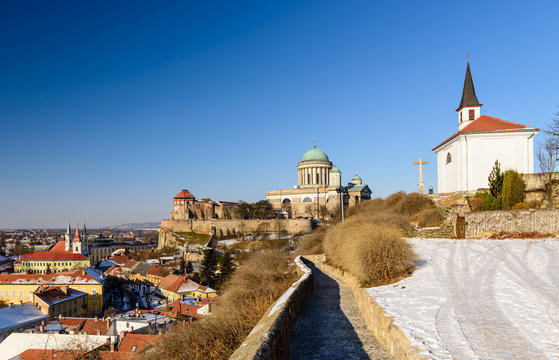 The Basilica in Esztergom and the beautiful aerial view of the city, Esztergom, Hungary
