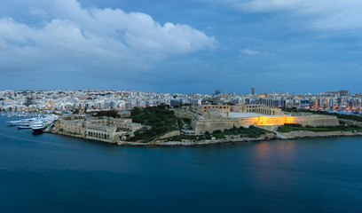 Malta. Panoramic view of Marsamxett Harbour and Manoel Island from the walls of Valletta in the morning