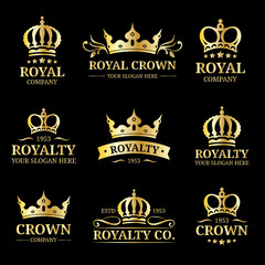 Vector crown logos set. Luxury corona monograms design. Diadem icons illustrations. Used for hotel, restaurant card etc.