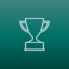 Trophy cup flat vector icon in line style. Simple winner symbol. White illustration on green background.