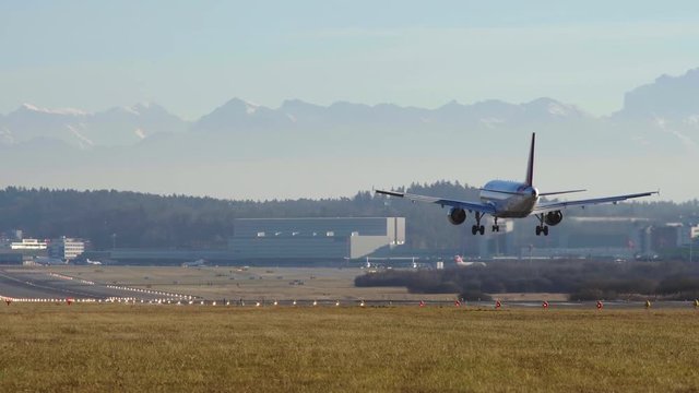 Airplane Landing At Zurich International Airport