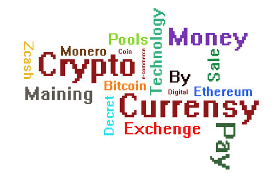  CryptoCurrency word cloud collage business concept background