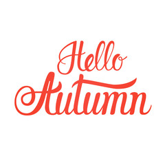 Hello Autumn Fall Text Banner Over White Background Flat Vector Illustration