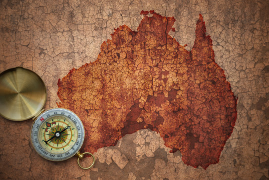 map of australia on a old vintage crack paper