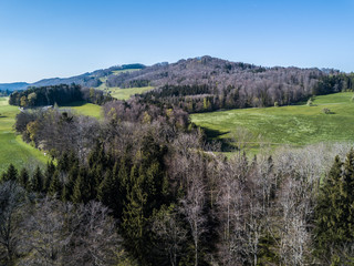 Fototapeta na wymiar Aerial view on rural landscape in Switzerland