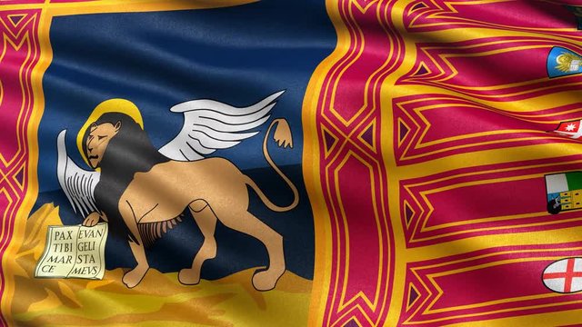 Seamless loop of Veneto, the regional flag in Italy waving in the wind. Realistic loop with highly detailed fabric.