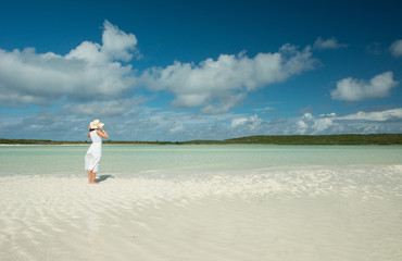 Fototapeta na wymiar Woman in a caribbean lagoon