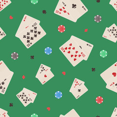 Seamless pattern with chips and cards. Great for wrapping paper, posters, backgrounds for the site.