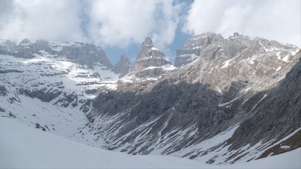 winter and early spring in snow covered dolomites