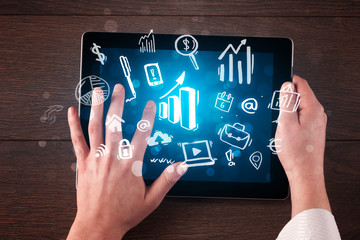 Business hands working on tablet
