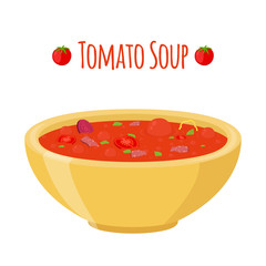 Tomato soup with meat, beet, tomatoes, pepper, potato and basil.