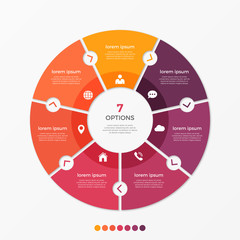 Circle chart infographic template with 7 options