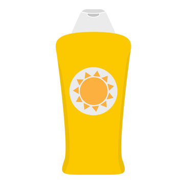 Bottle of sunscreen cream with lid. Skin care and protection. Vector illustration