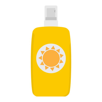 Bottle of sunscreen cream with lid and spray. Skin care and protection. Vector illustration