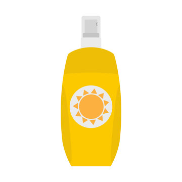 Bottle of sunscreen cream with lid and spray. Skin care and protection. Vector illustration