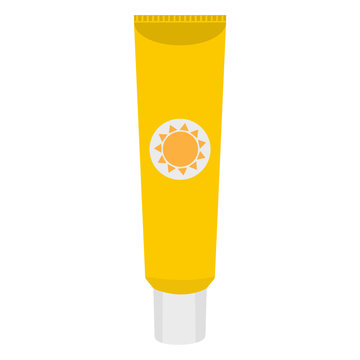 Tube of sunscreen cream with lid. Skin care and protection. Vector illustration
