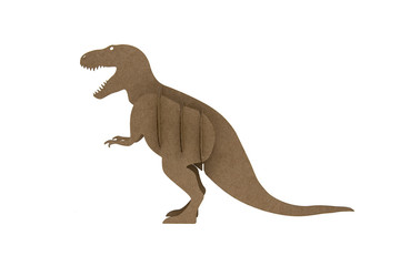  tyrannosaur Rex made out of cardboard. paper dinosaur toy isolated on white background